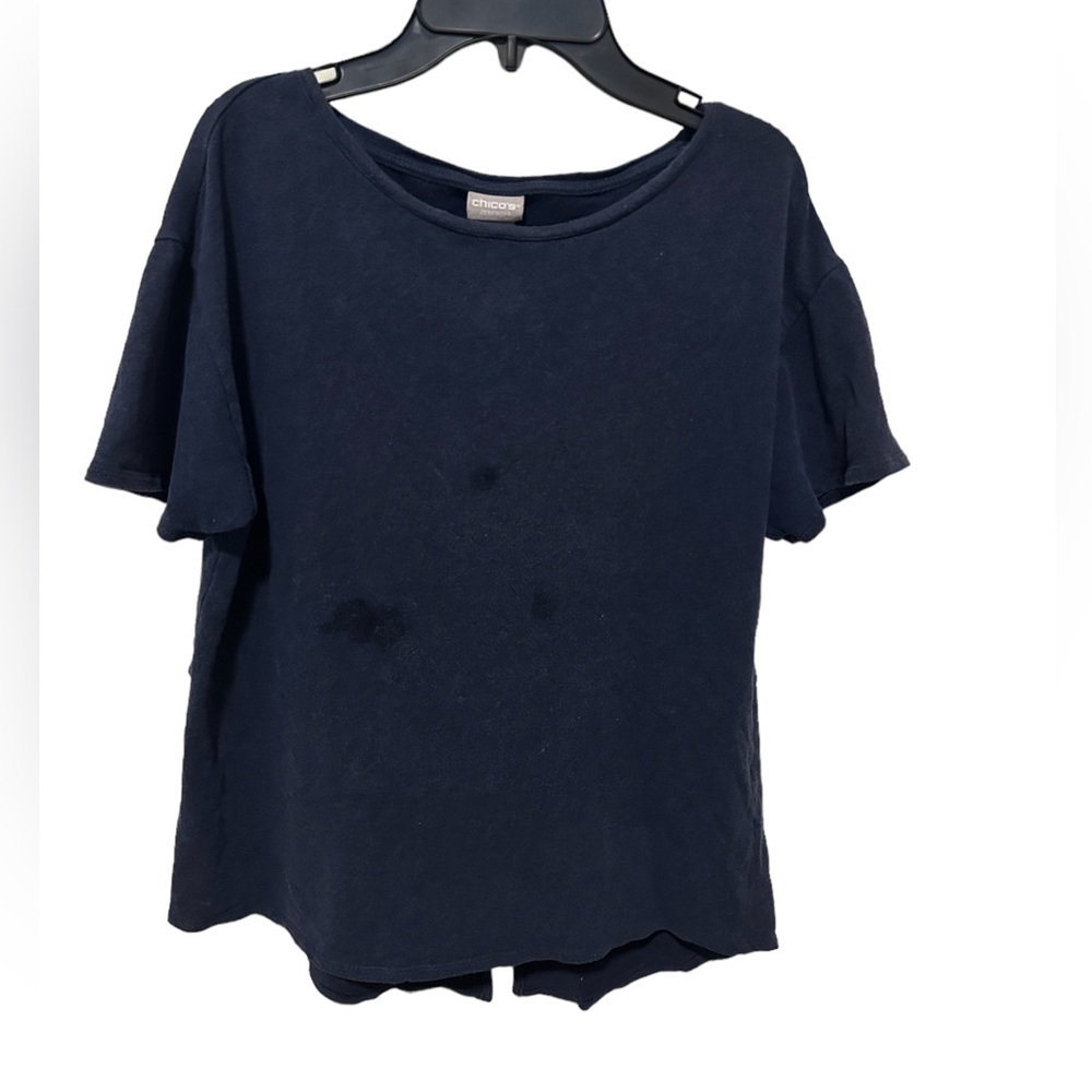 Chico’s Top short sleeve basic navy blue Size 1, US size 8/10